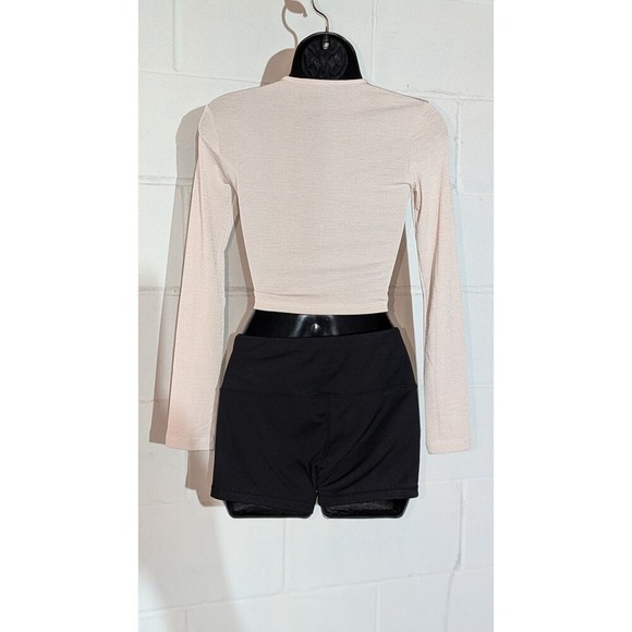 Pink Long Sleeve Crop Top Keyhole Cutout Wrap Front Shirt Blouse Small - Picture 3 of 3